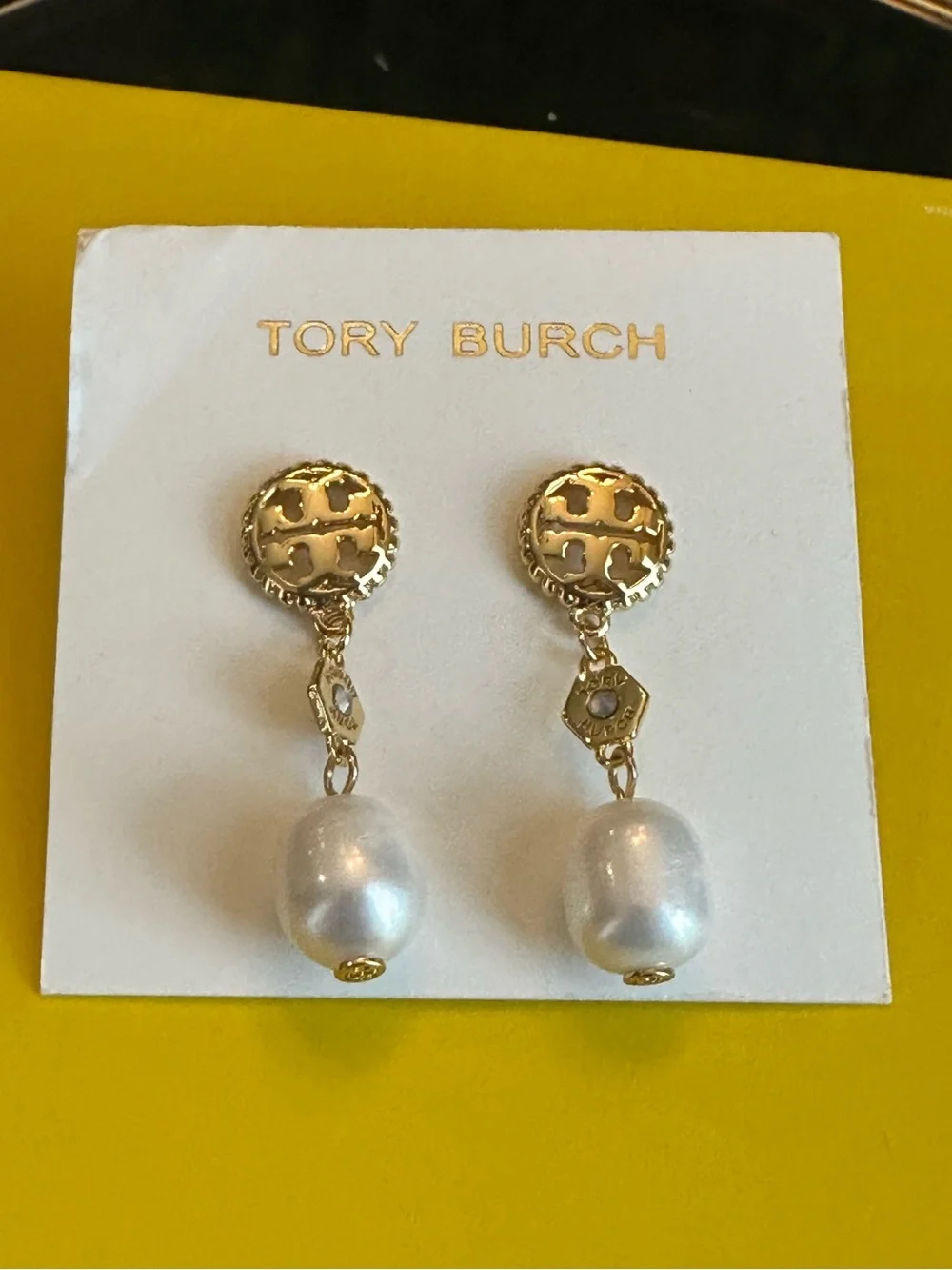 Tory Burch Rope Logo Pearl Drop Dangle Earrings
